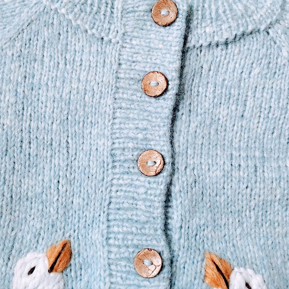 Boutique MumsHugsKnit Light Blue Handmade Cardigan with Goose Design - Picture 4 of 8